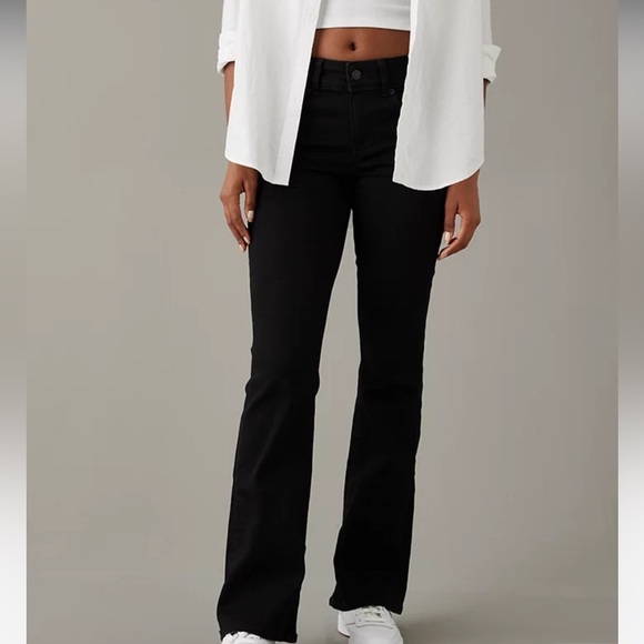 American Eagle Next Level Low-Rise Kick Bootcut Jean in black - Picture 1 of 7